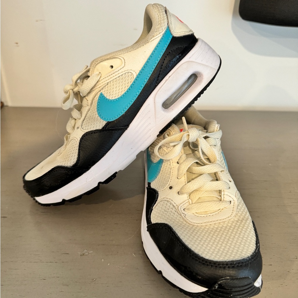 Nike Air Max Big Kids Shoes - Cream, Black, and Blue